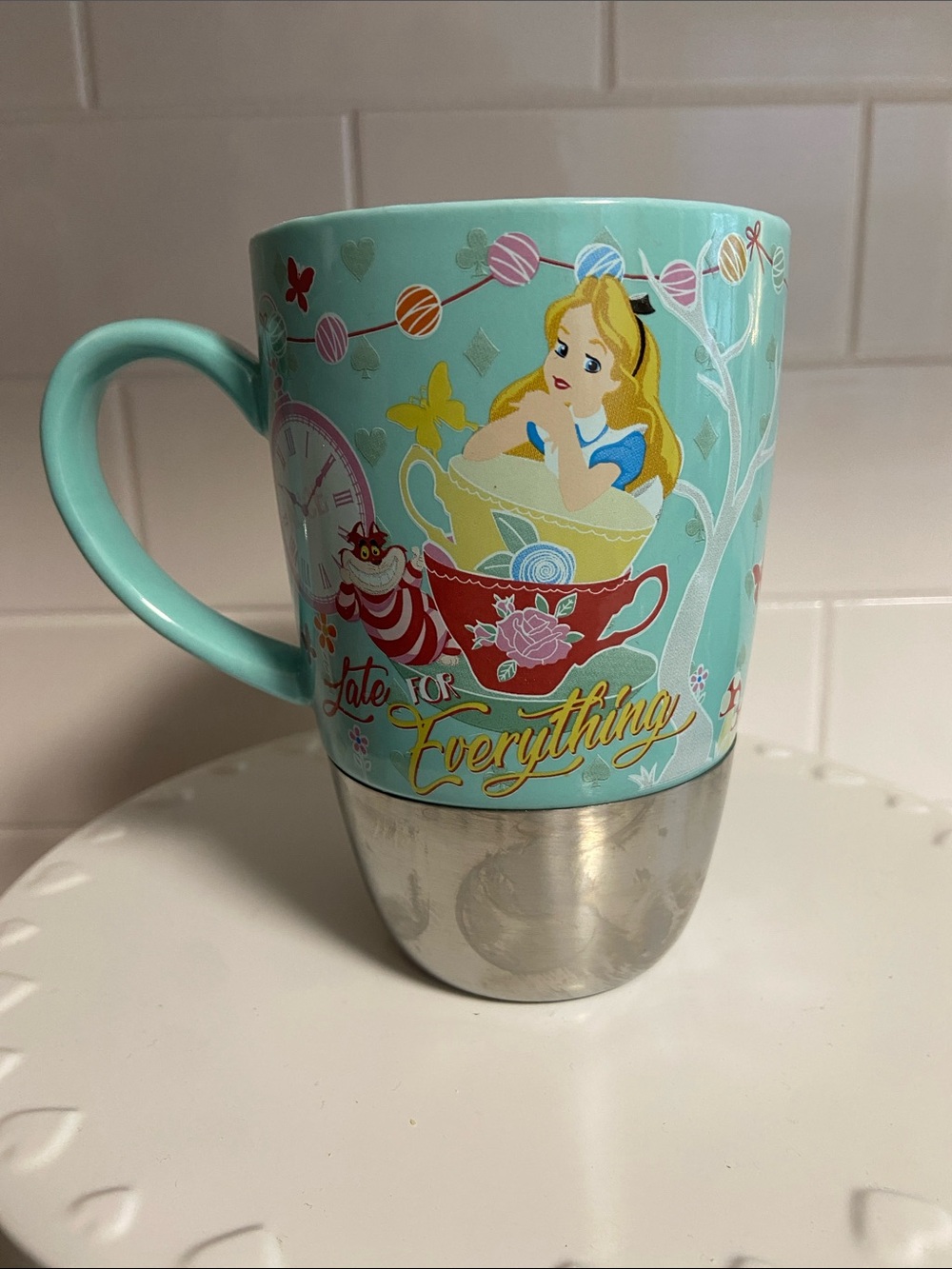 Disney Alice in Wonderland Teal and Yellow Ceramic Mug